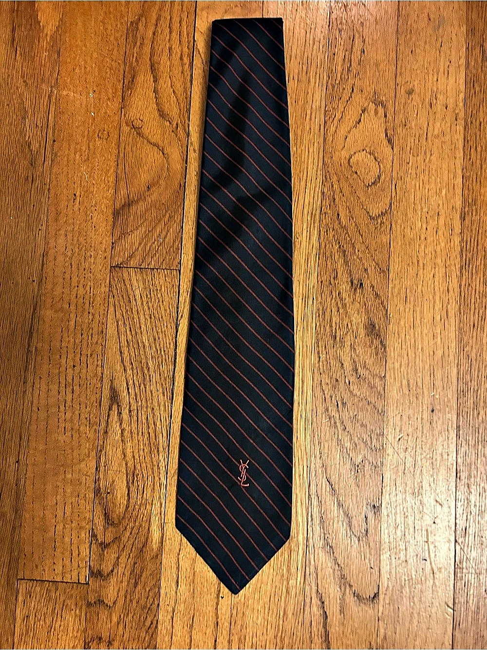 Vintage Yves Saint Laurent Monogram Stripe Silk Tie Black & Red